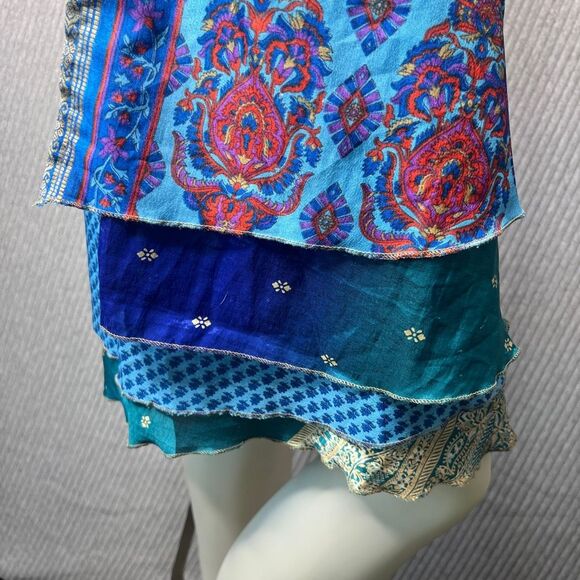 Reversible Wrap Skirt Dress Sari Colorful Upcycle Boho Indie Womens Convertible - Picture 2 of 10